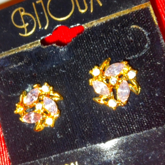 Yellow Gold Plated Multi. Colored Diamond Earrings _New - Picture 2 of 3